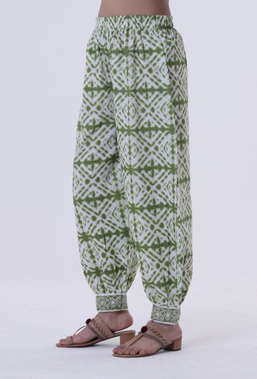 Green Color Cotton Block Printed Pant